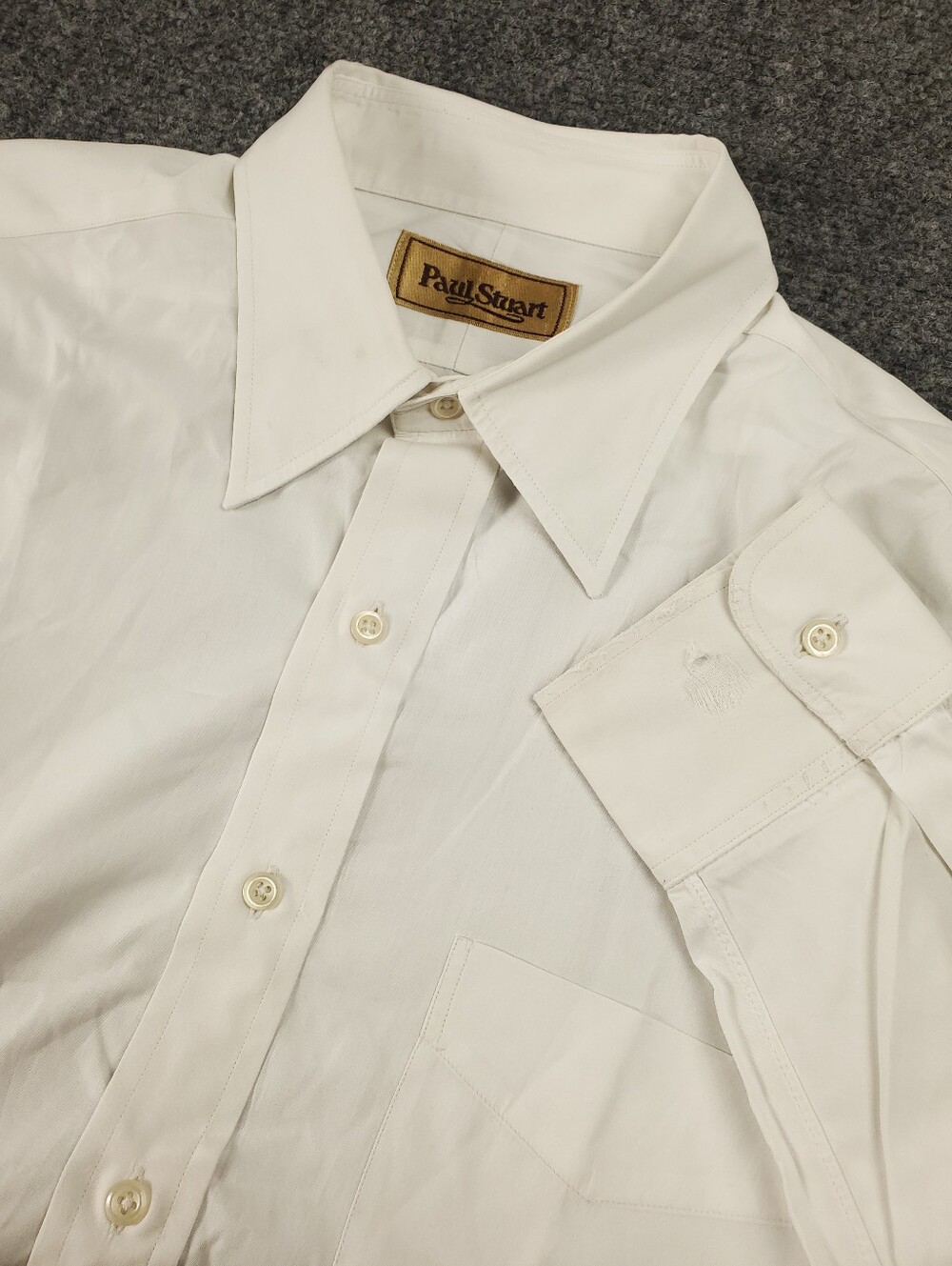 Paul Stuart Dress Shirt Large White Made In USA Long Sleeve Point Collar Pocket